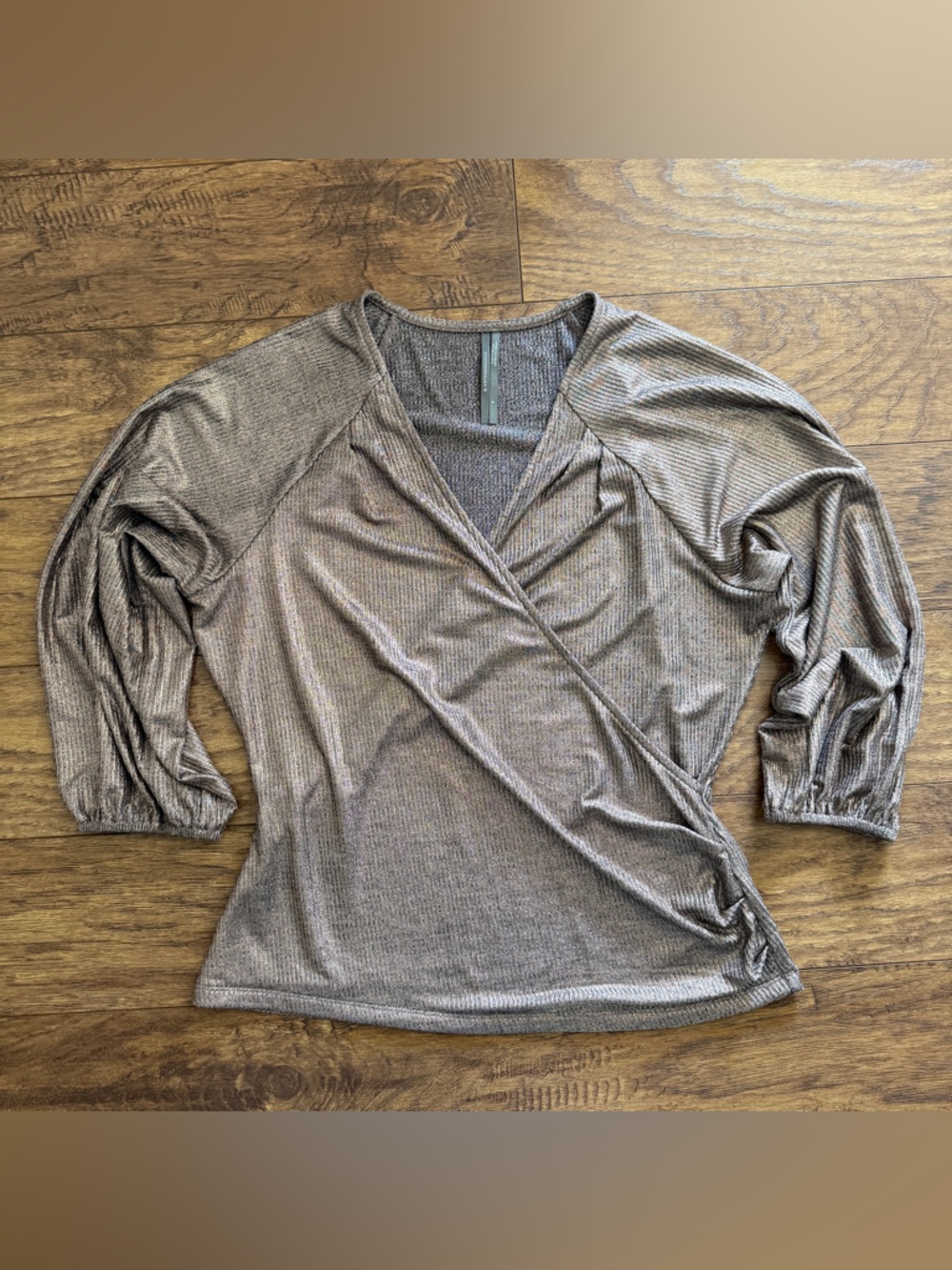 Anthropologie Metallic Ribbed Dolman Sleeve Blouse RoseGold Color S